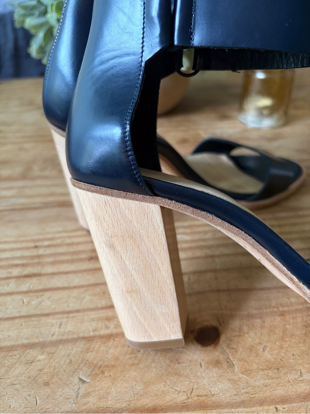 COS Navy Leather Sandal Wood Block Heel  Size 38 7.5 - Picture 3 of 13